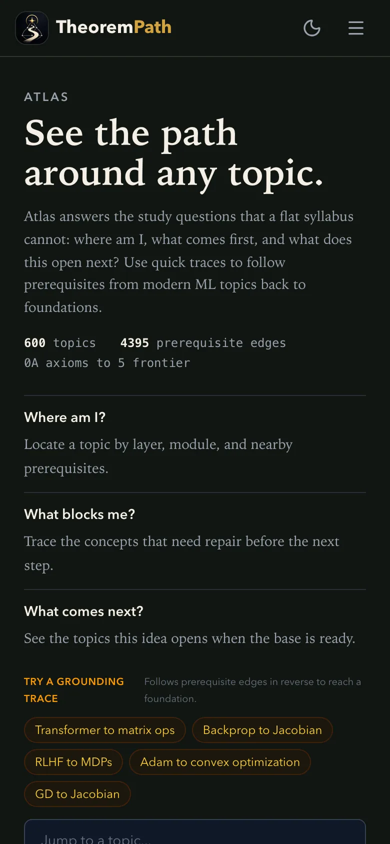 Atlas graph path (Mobile 390x844): The graph/navigation surface can be shown in the demo without sign-in.